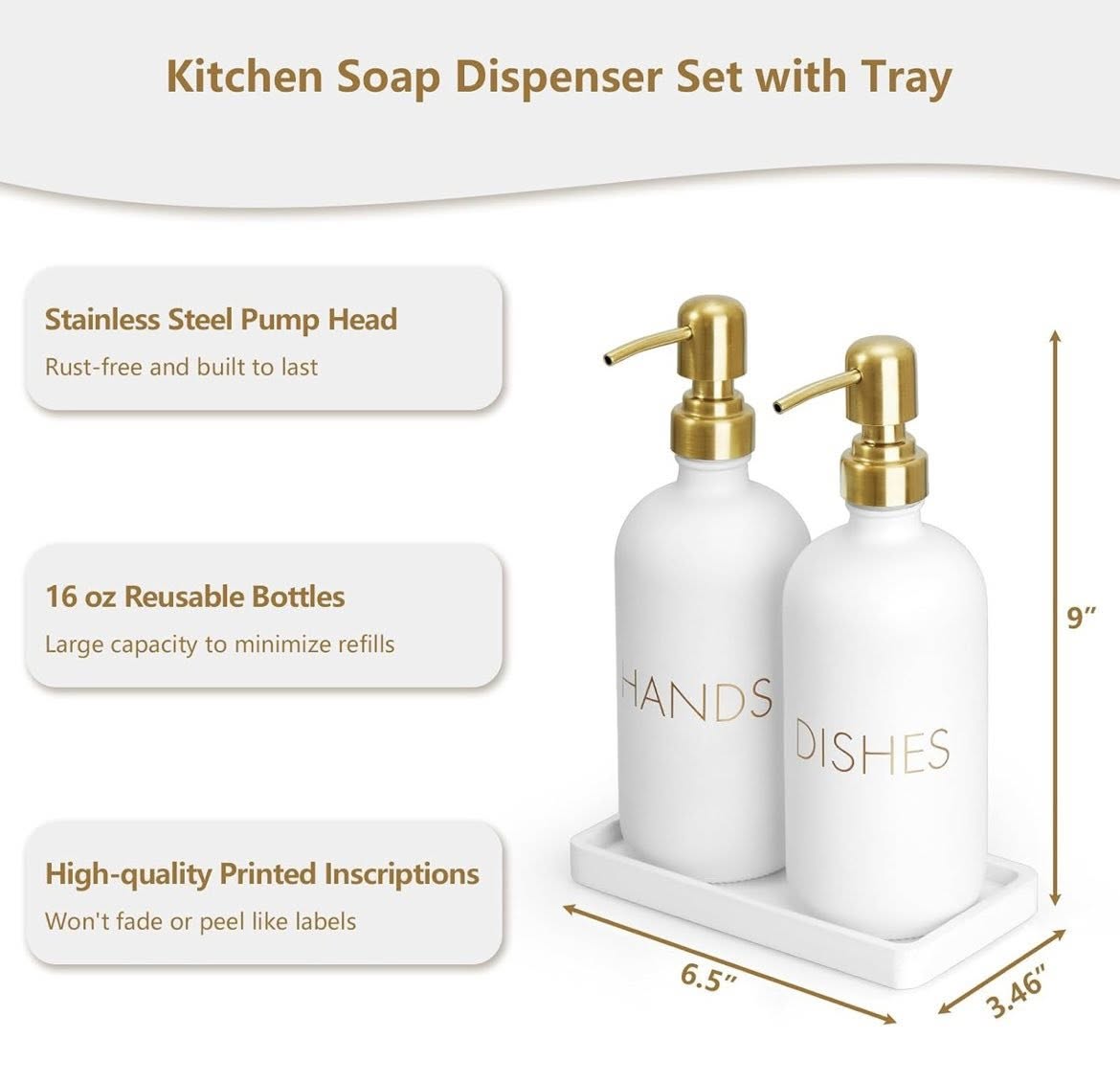 GLASS/ GOLD TRIM  DISH AND HAND SOAP DISPENSER SET