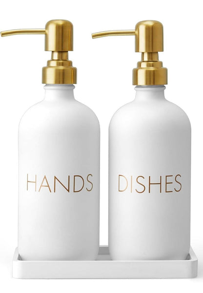 GLASS/ GOLD TRIM  DISH AND HAND SOAP DISPENSER SET