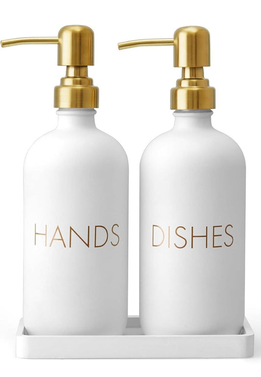 GLASS/ GOLD TRIM  DISH AND HAND SOAP DISPENSER SET