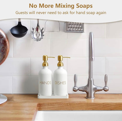 GLASS/ GOLD TRIM  DISH AND HAND SOAP DISPENSER SET