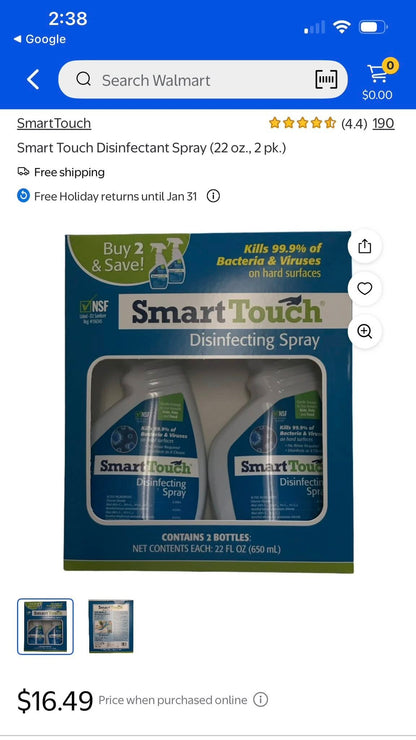 SMART TOUCH DISINFECTING SPRAY 2 PK