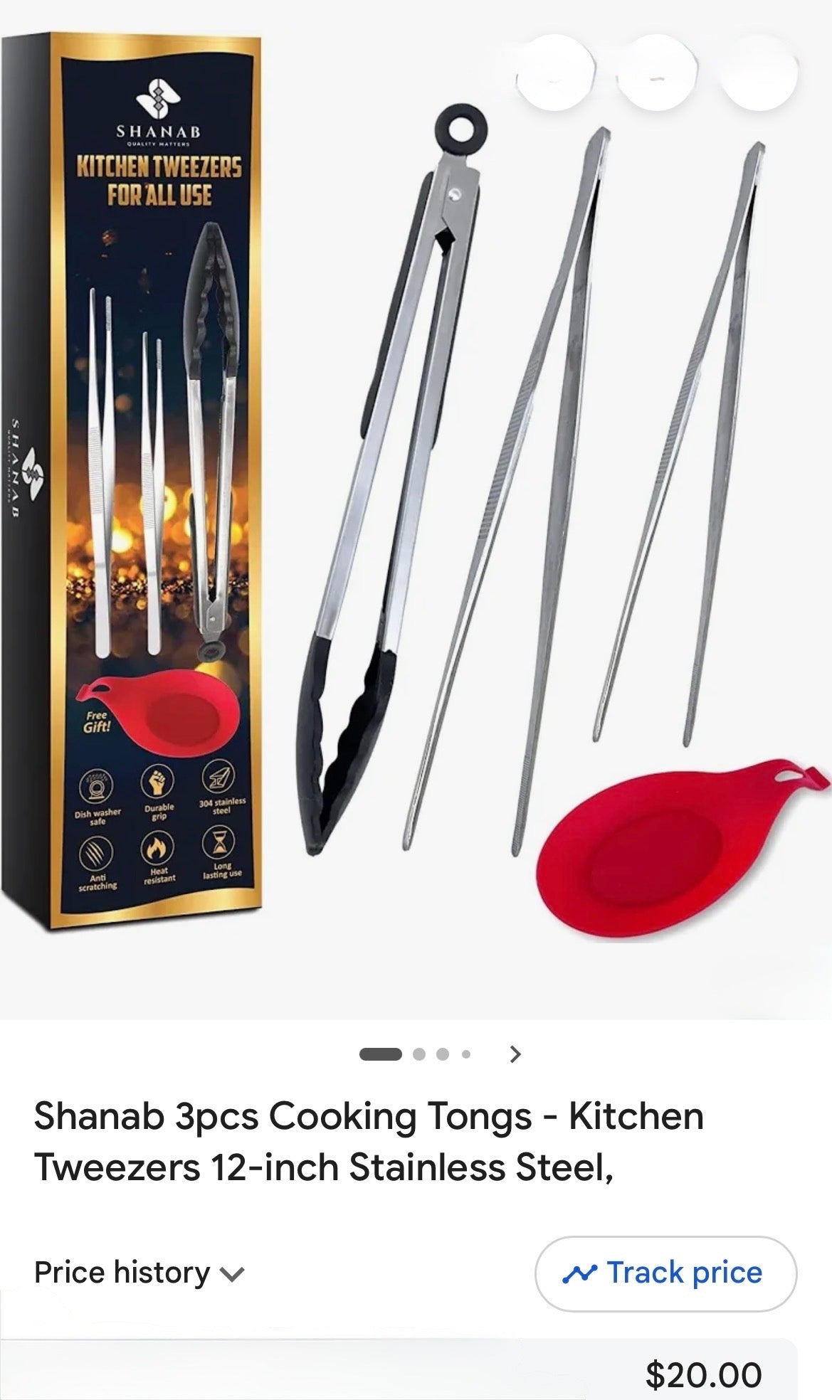 SHANAB 3pcs Stainless Steel Kitchen Tweezers Set with Silicone Cap