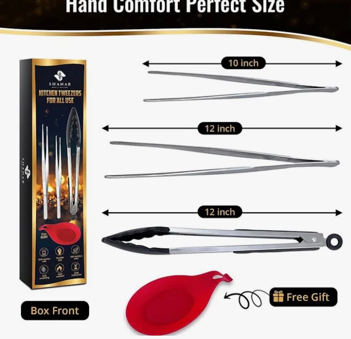 SHANAB 3pcs Stainless Steel Kitchen Tweezers Set with Silicone Cap