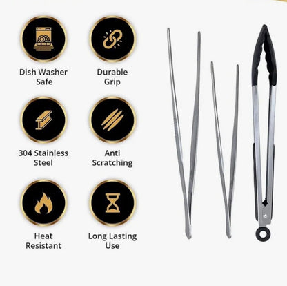 SHANAB 3pcs Stainless Steel Kitchen Tweezers Set with Silicone Cap