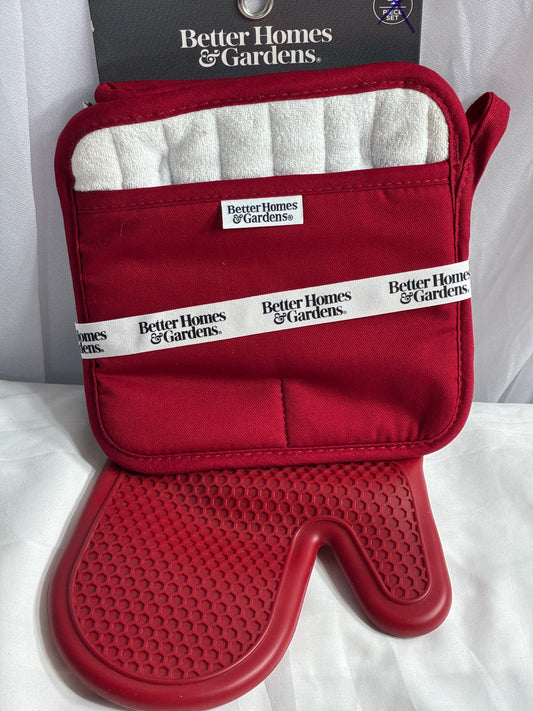 Better Homes & Garden Oven Mitt, Pot Holder,  Red,