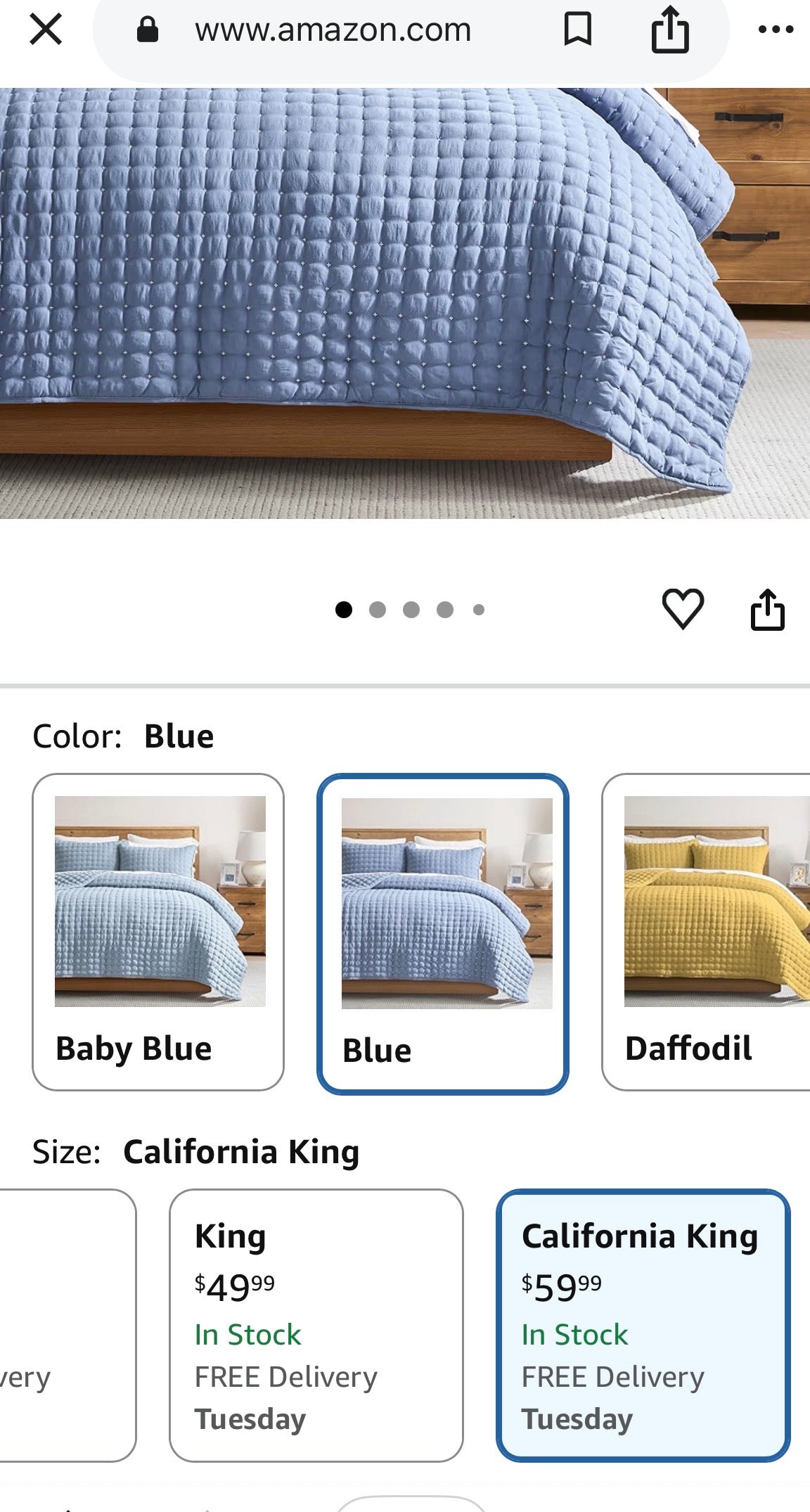 WDCOZY Blue California Cal King Size Quilt Bedding Set.