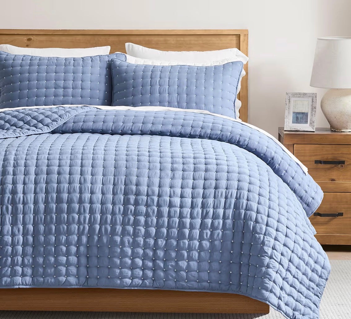 WDCOZY Blue California Cal King Size Quilt Bedding Set.