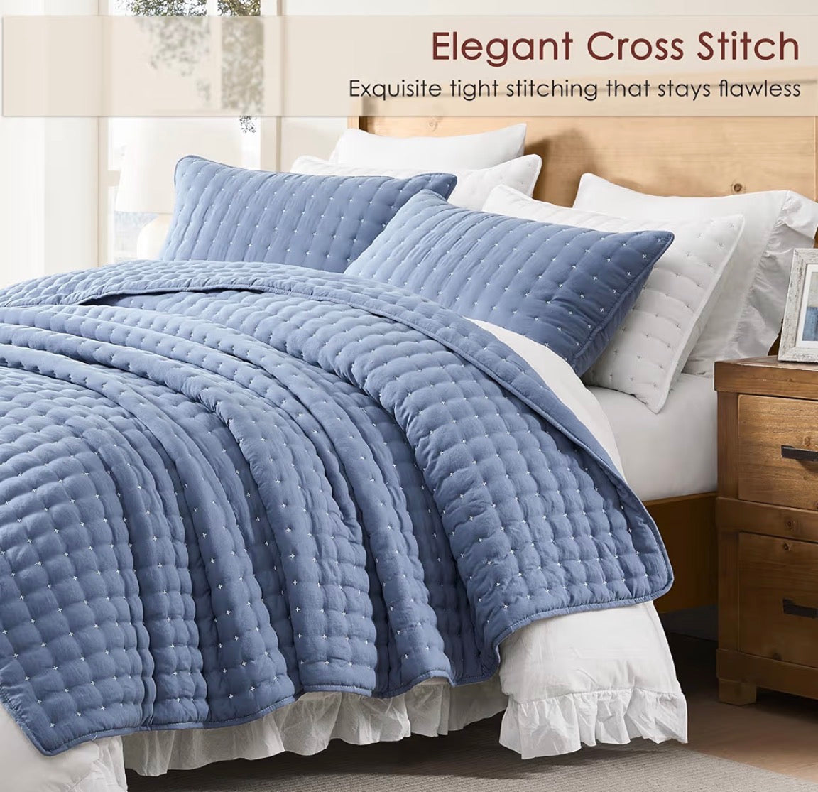 WDCOZY Blue California Cal King Size Quilt Bedding Set.