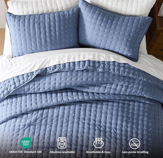 WDCOZY Blue California Cal King Size Quilt Bedding Set.
