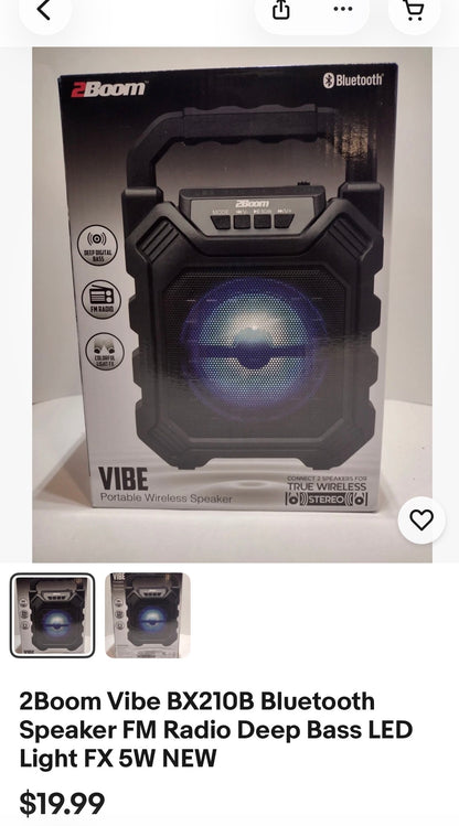 2Boom Vibe BX210B Bluetooth Speaker FM Radio  LED Light