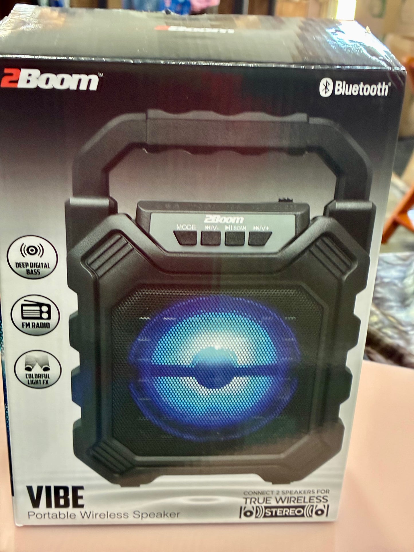 2Boom Vibe BX210B Bluetooth Speaker FM Radio  LED Light