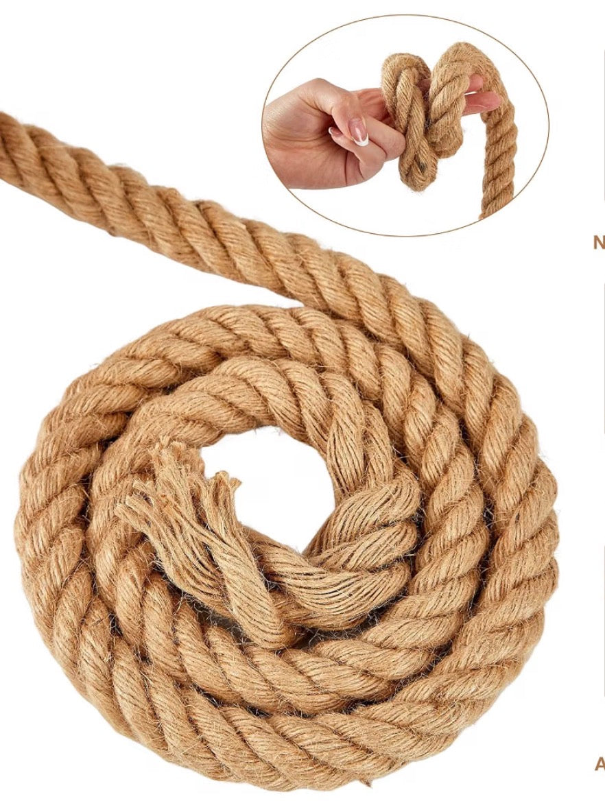 Jute Rope 1.5 Inch x 50 FT, Hemp Rope Twisted Heavy Duty,