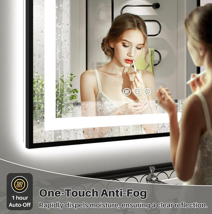 36x30 Inch LED Bathroom Mirror with Black Frame,