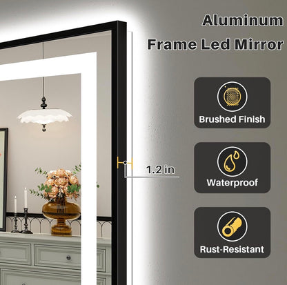 36x30 Inch LED Bathroom Mirror with Black Frame,