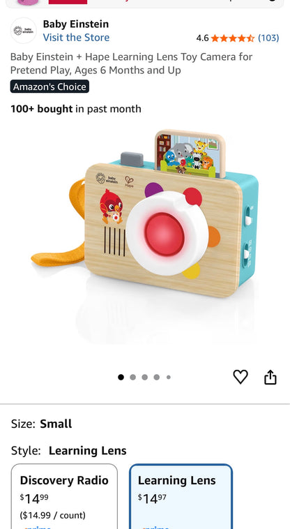 Baby Einstein + Hape Learning Lens Toy Camera for Pretend Play,