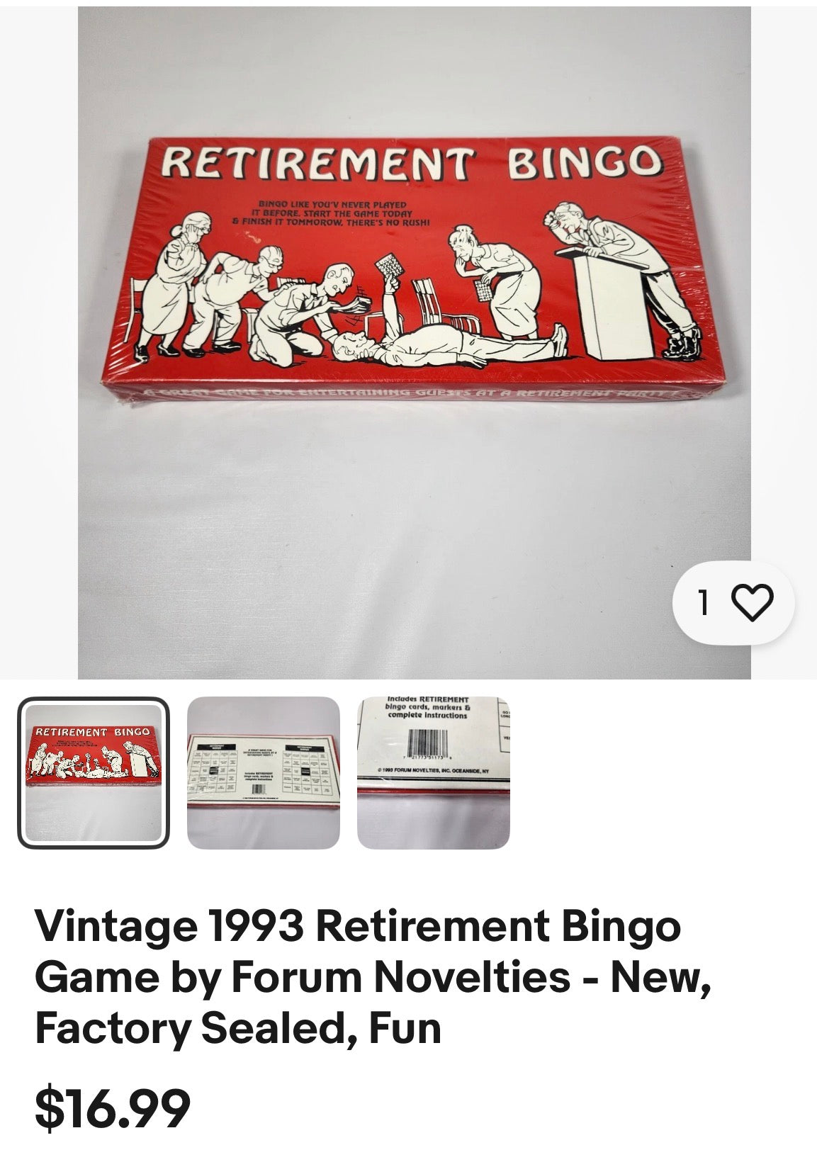 Vintage 1993 Retirement Bingo Game