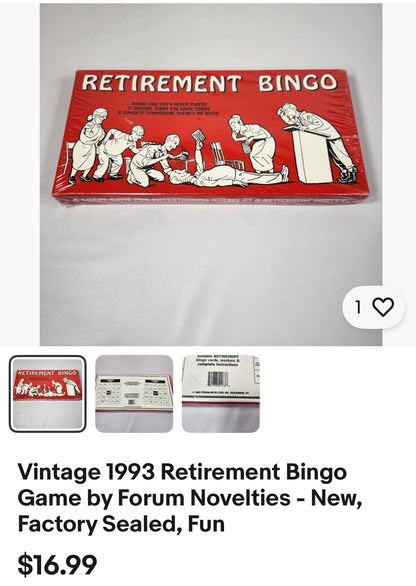 Vintage 1993 Retirement Bingo Game