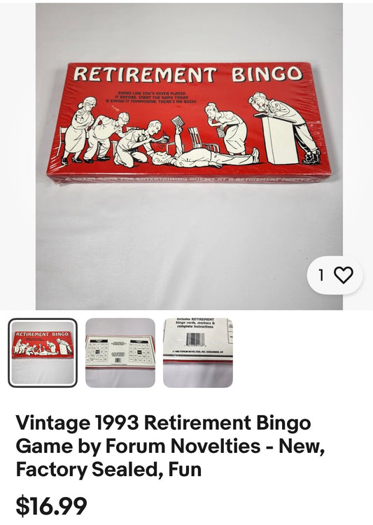 Vintage 1993 Retirement Bingo Game