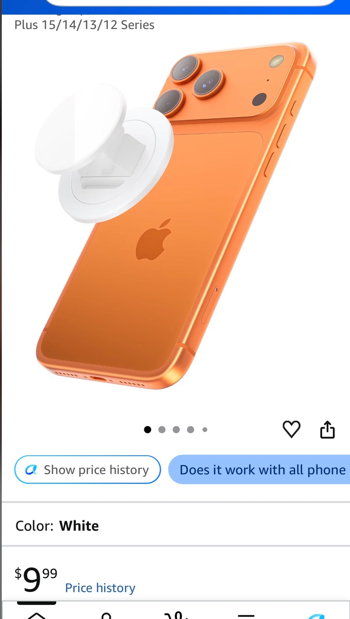 Magnetic Phone Grip for MagSafe,Ring Holder with Soft Silicone Finger Loop, Rotating Top,