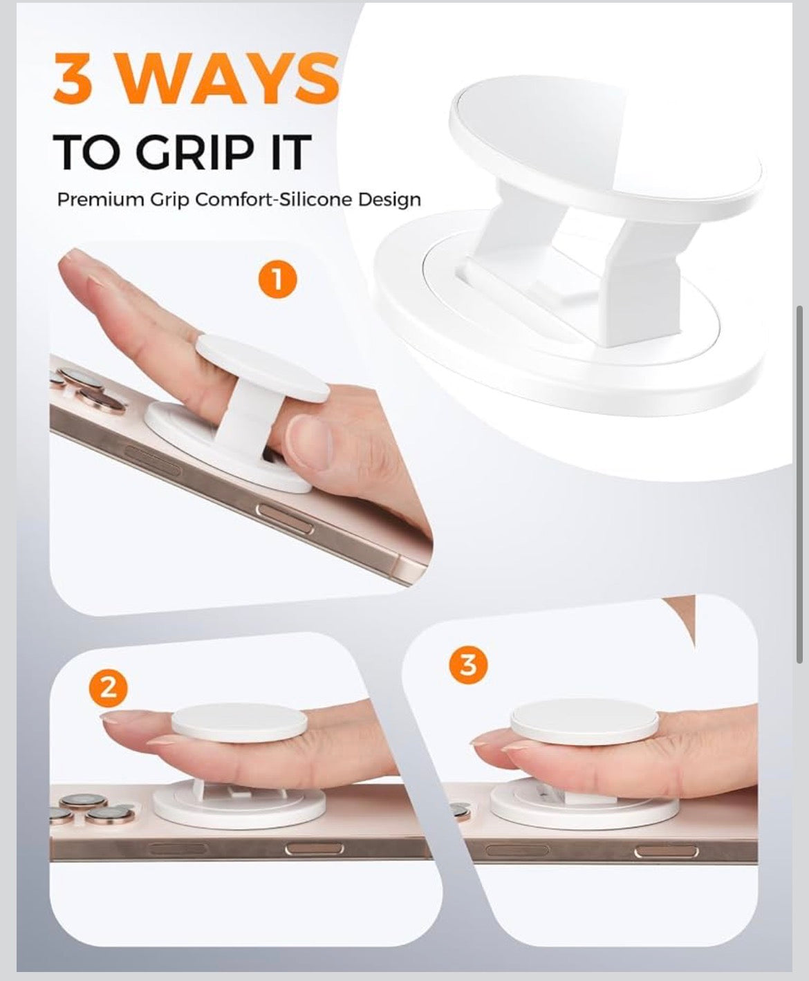 Magnetic Phone Grip for MagSafe,Ring Holder with Soft Silicone Finger Loop, Rotating Top,