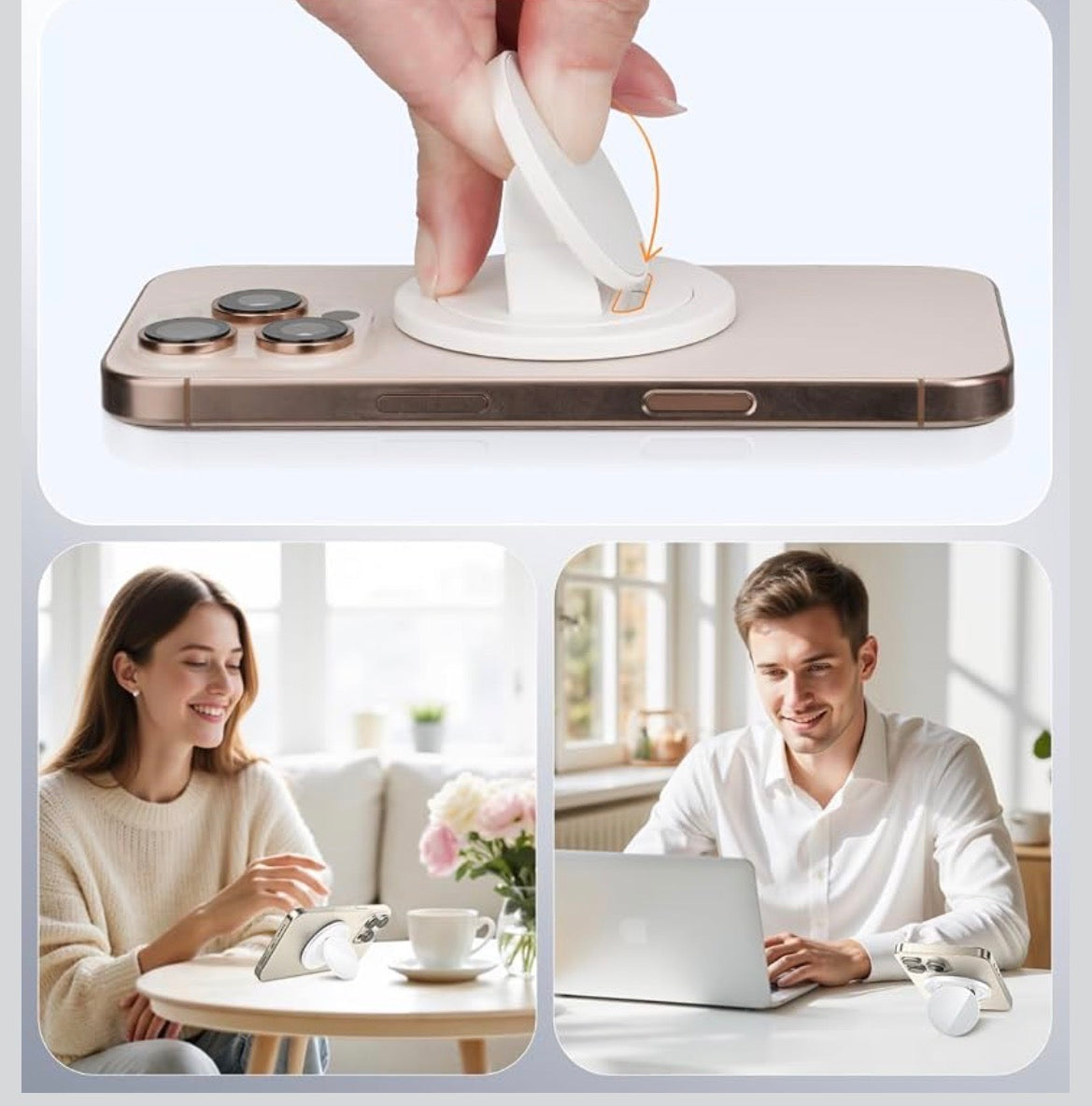 Magnetic Phone Grip for MagSafe,Ring Holder with Soft Silicone Finger Loop, Rotating Top,