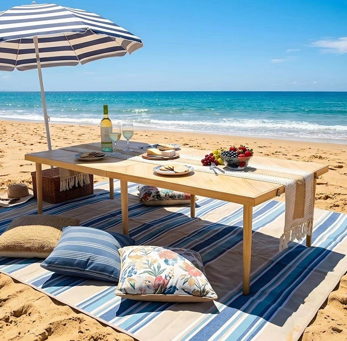 Large Portable Boho Wooden Low Table for Beach, Camping & Backyard Floor Seating