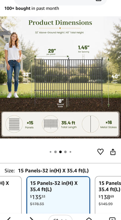 15 Panels No Dig Decorative Outdoor Garden Fence for Yard,