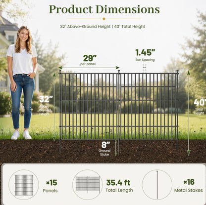 15 Panels No Dig Decorative Outdoor Garden Fence for Yard,