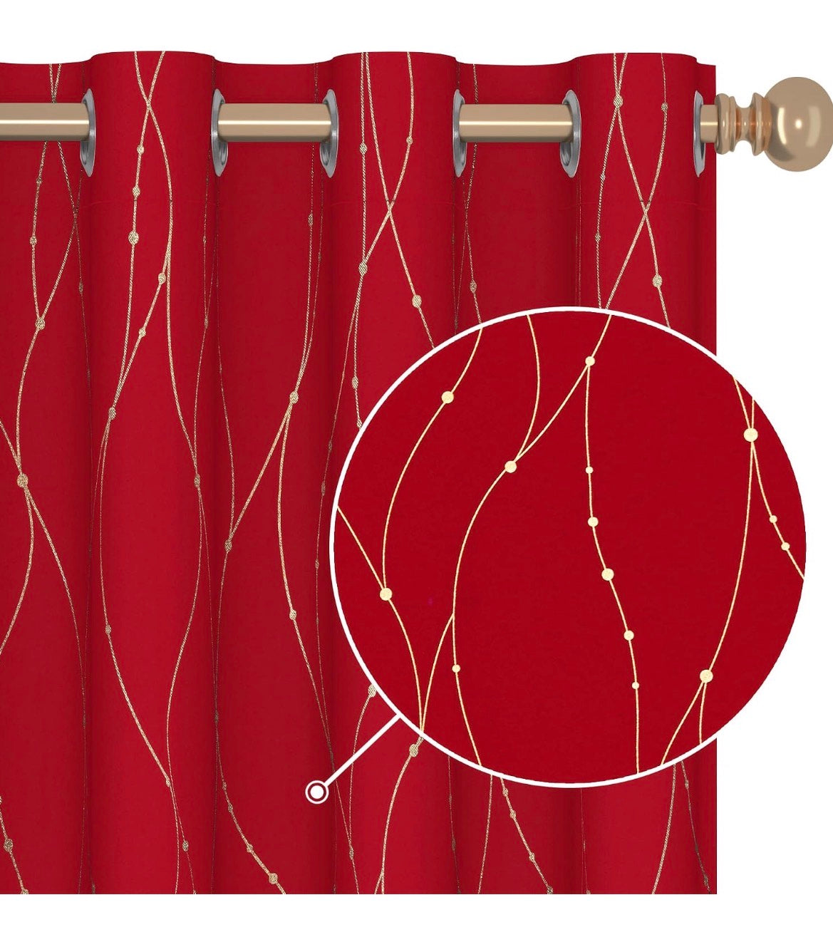 Blackout Gold Foil Wave Lines and Dots, Thermal Curtains 52 x 84