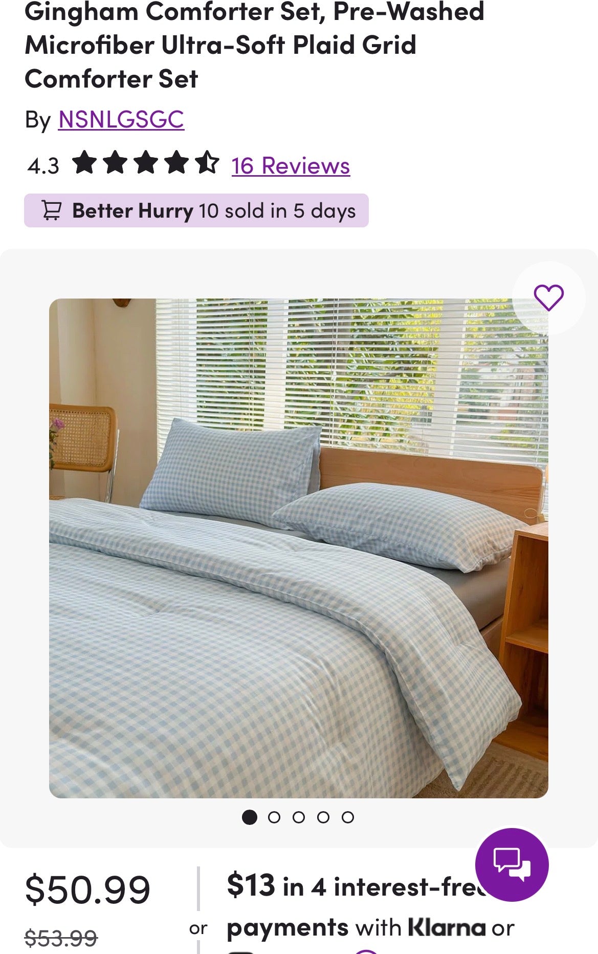 Gingham Comforter Set, Pre-Washed Microfiber Ultra-Soft Plaid