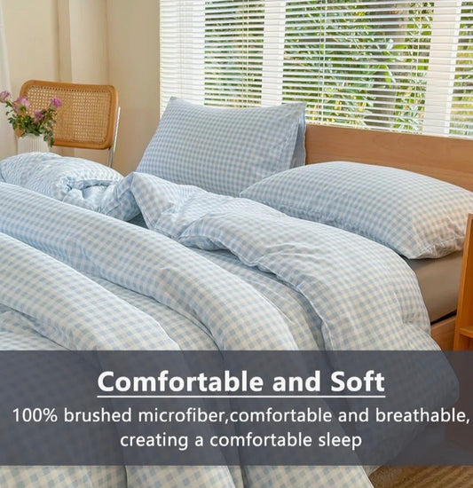 Gingham Comforter Set, Pre-Washed Microfiber Ultra-Soft Plaid