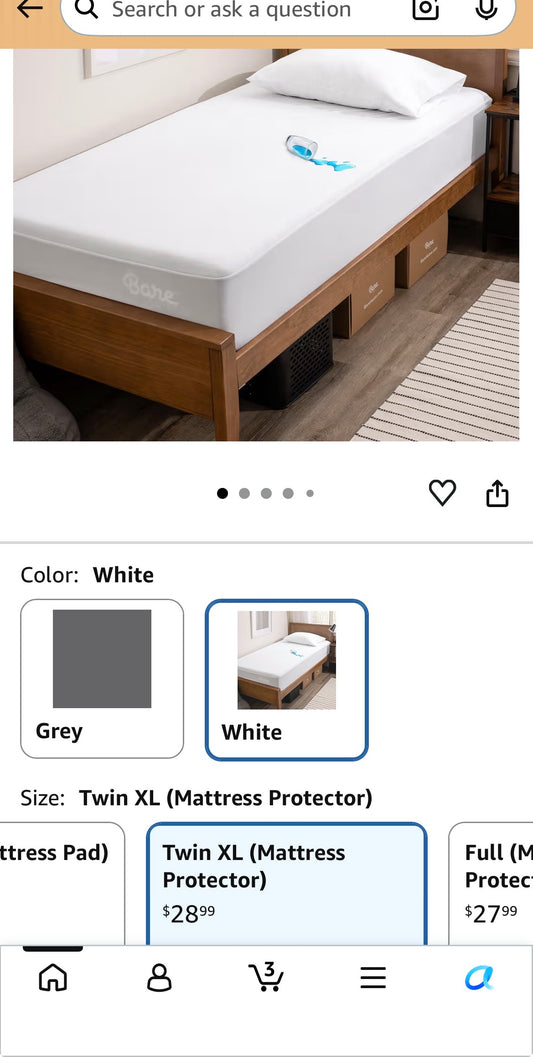 BARE -TWIN Mattress Protector or Mattress  Pad