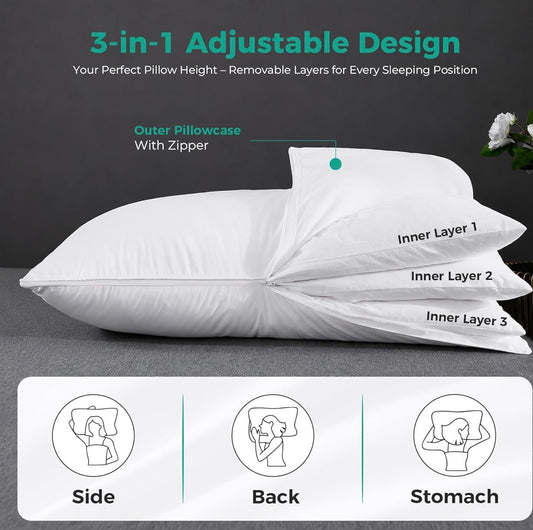 Three Geese Adjustable Layer Goose Feather Pillow,