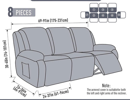 Velvet 8-Pieces Recliner Sofa Covers Stretch Reclining Couch Cover