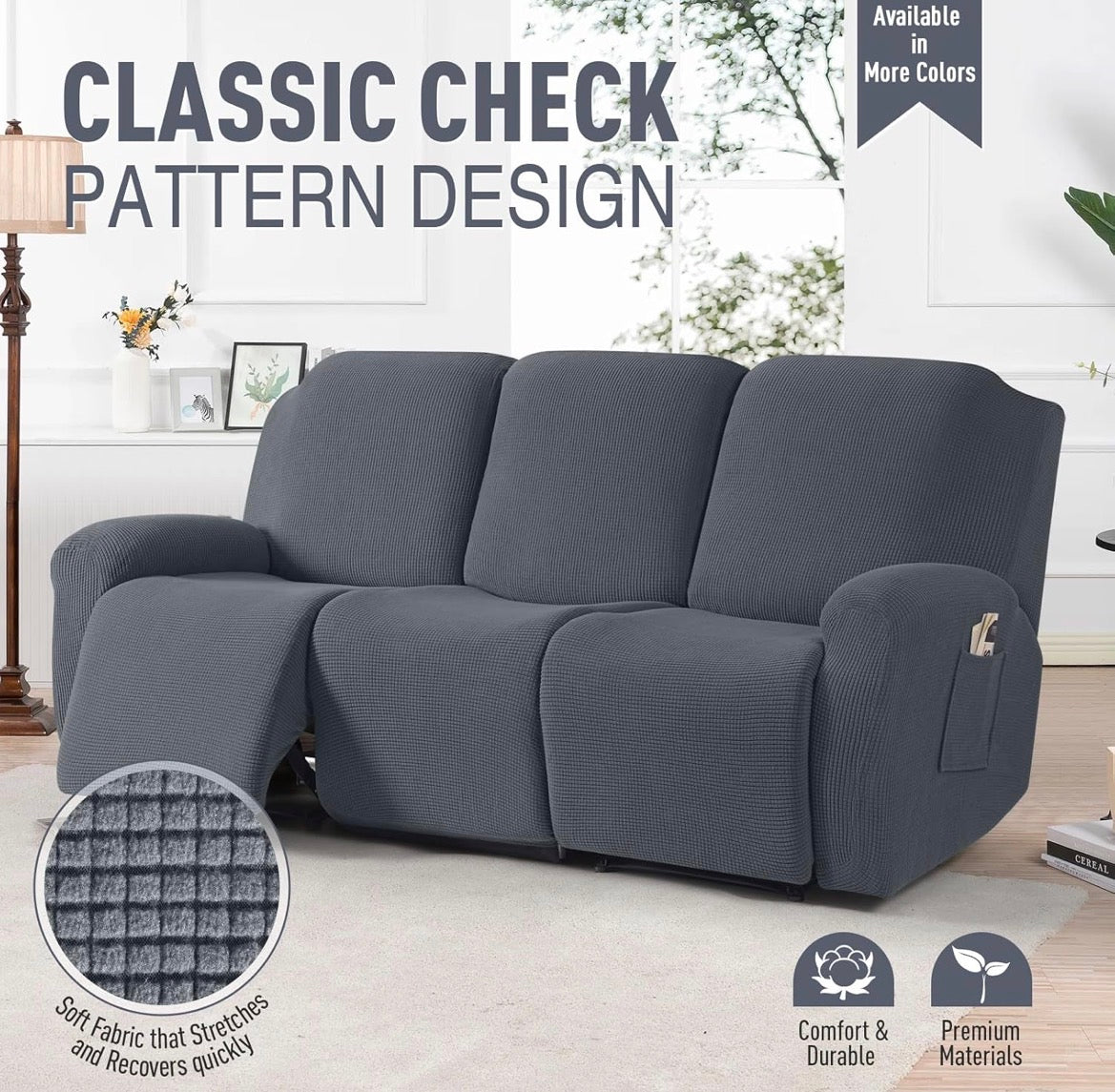 Velvet 8-Pieces Recliner Sofa Covers Stretch Reclining Couch Cover