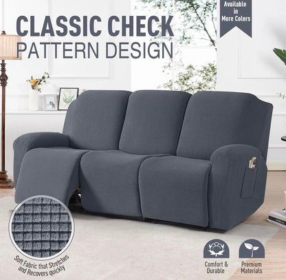 Velvet 8-Pieces Recliner Sofa Covers Stretch Reclining Couch Cover