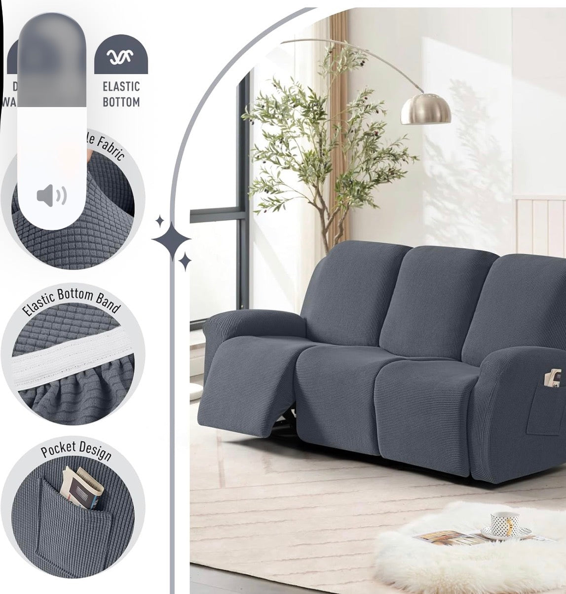 Velvet 8-Pieces Recliner Sofa Covers Stretch Reclining Couch Cover
