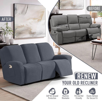Velvet 8-Pieces Recliner Sofa Covers Stretch Reclining Couch Cover
