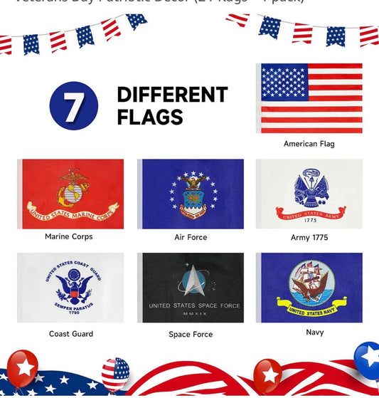 2 STRINGS OF USA MILITARY FLAGS ALL BRANCHES