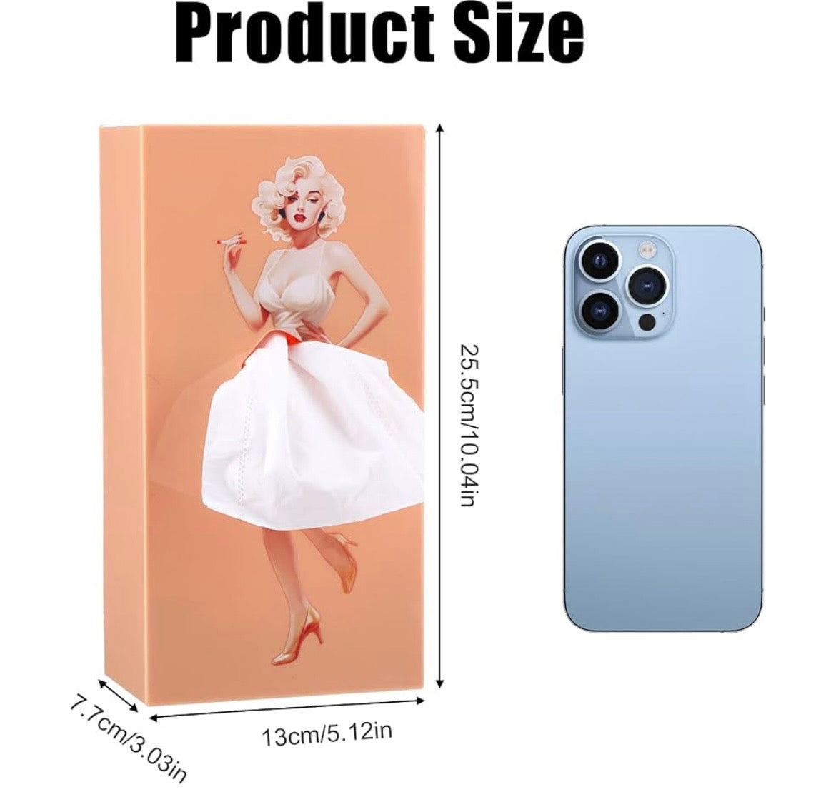 Orange Plastic Tissue Box Cover -Vintage pin-up design of Marilyn Monroe,