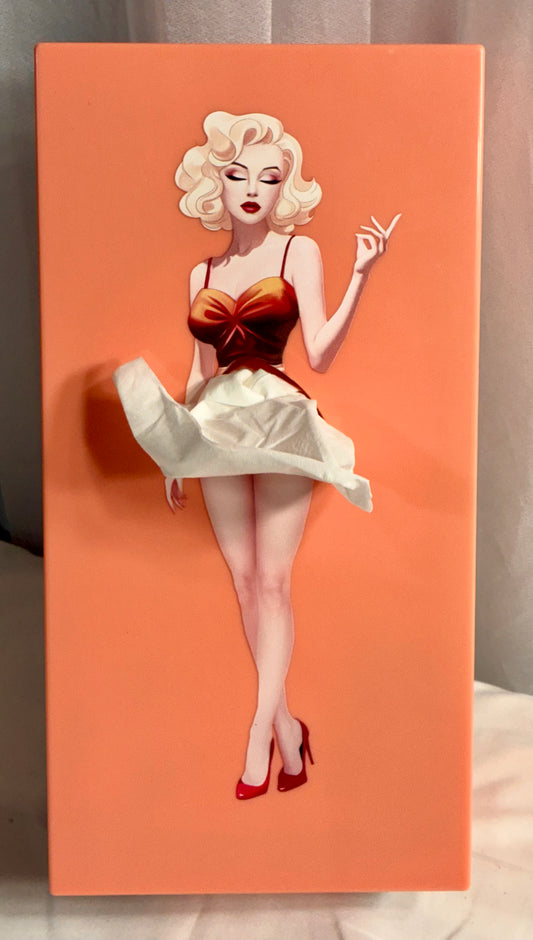Orange Plastic Tissue Box Cover -Vintage pin-up design of Marilyn Monroe,