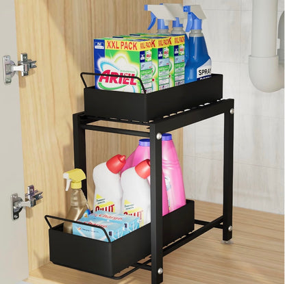 Under Kitchen Sink Organizer, Multi-Purpose Storage Shelf (Black