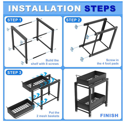 Under Kitchen Sink Organizer, Multi-Purpose Storage Shelf (Black
