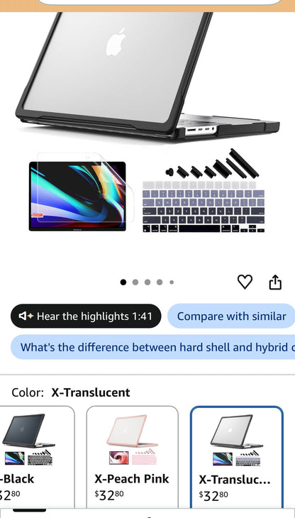 Batianda AeroShield Slim Case for MacBook Pro 14 Inch 2026-2021,Translucent
