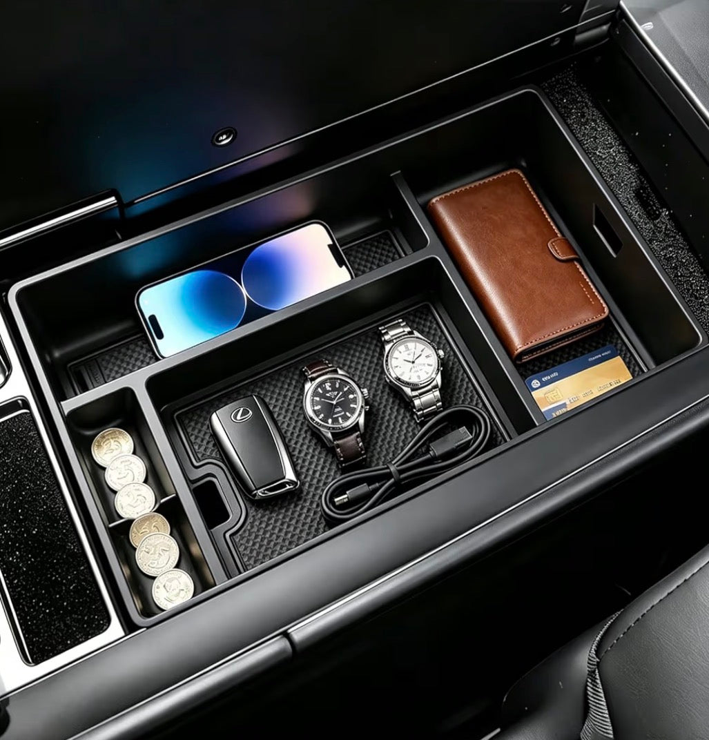 Accessories Armrest Storage Box Secondary Insert Tray with Anti-Slip Mat
