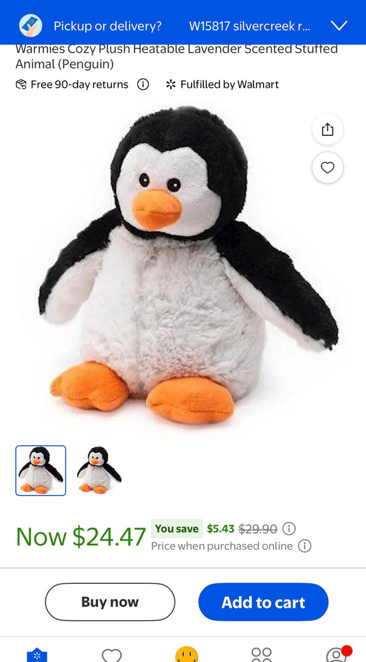 Warmies Cozy Plush Heatable Lavender Scented Stuffed Animal (Penguin)