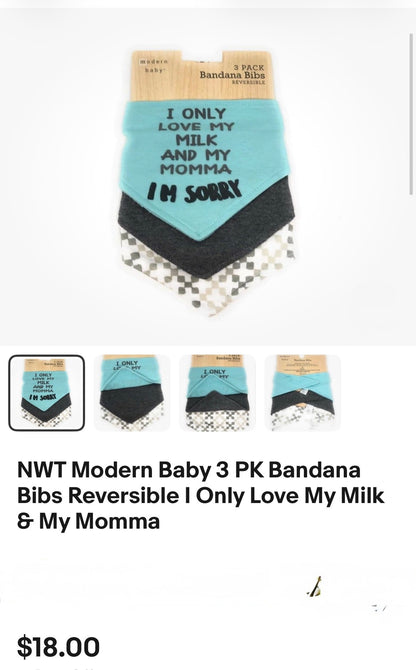 Modern Baby 3 PK Bandana Bibs Reversible