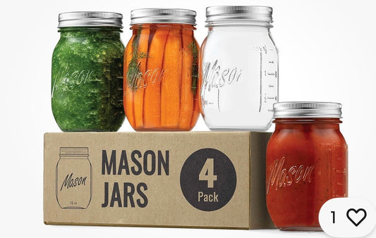 Paksh Novelty Regular Mouth Pint Mason Glass Jar  4 Pack