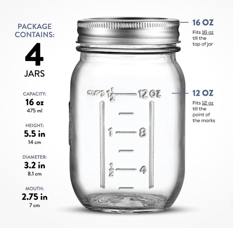 Paksh Novelty Regular Mouth Pint Mason Glass Jar  4 Pack