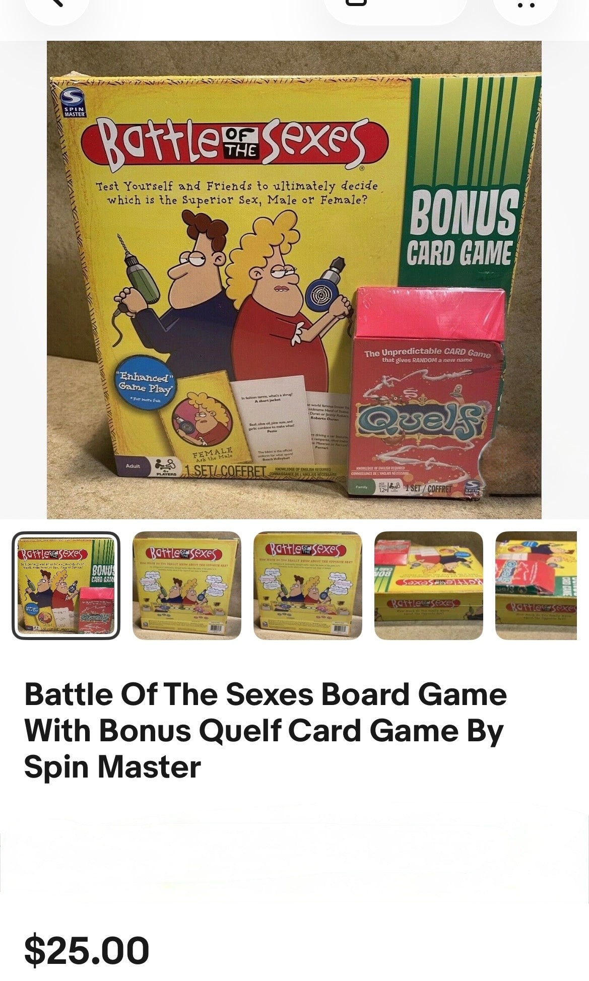 Battle of The Sexes Board Game With Bonus Quelf Card Game